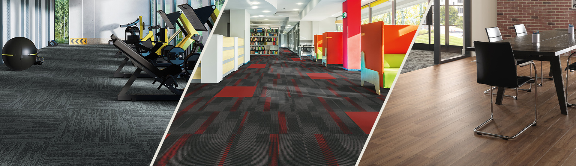 Fitness, educational, and office spaces featuring Pentz Commercial flooring