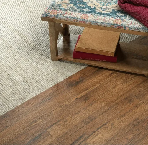 A room scene showing both carpet and hard surface flooring existing together harmoniously in a room.