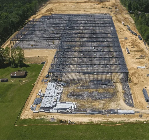 Aerial view of the state-of-the-art modular carpet file manufacturing facility under construction